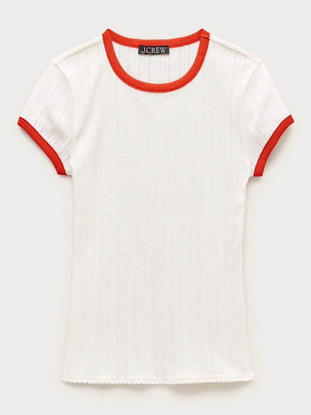 J.Crew Ivory and Red Pointelle Ringer T-Shirt